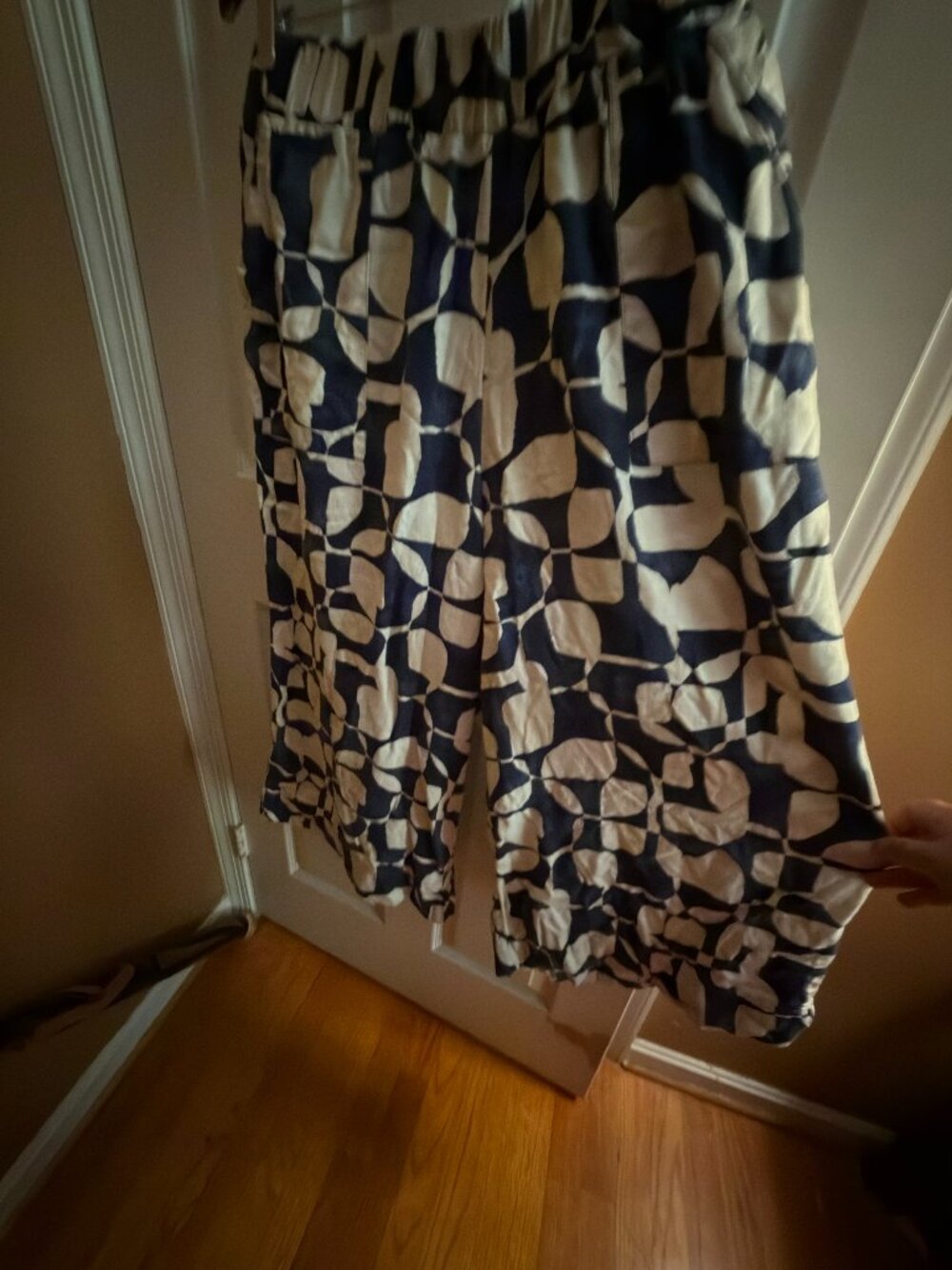 Sonoma XL Navy & White Abstract Print | Pull-On Cropped Palazzo Pants